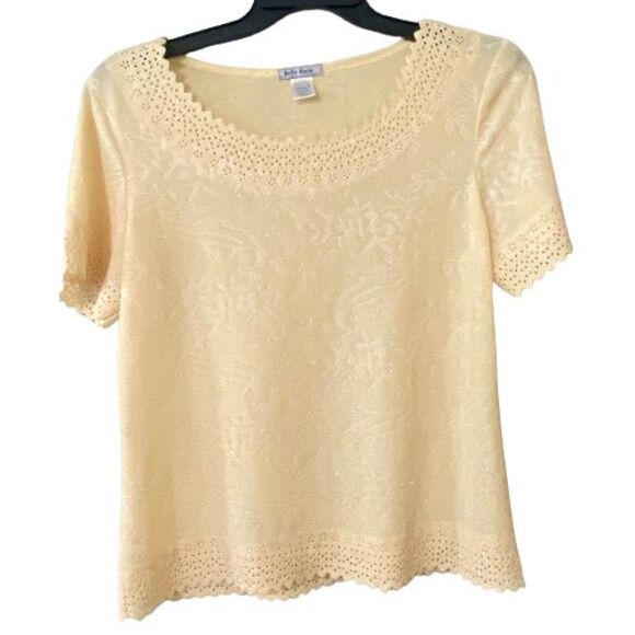 Womens Pullover Yellow Top Textured Glitter Belle Amie Size XL - Picture 1 of 5